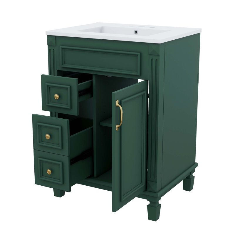 Meuble-lavabo 24 po avec lavabo, meuble-lavabo autoportant avec deux tiroirs de rangement et tablettes réglables, meuble-lavabo moderne avec lavabo simple pour petite salle de bain