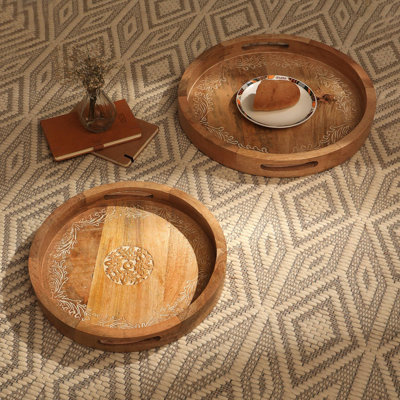 Wood Tray | Round Mango Wood Brown Serving Tray