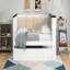 Lit de jour simple en bois avec tablettes de rangement, dossier rembourré, chargement USB et lit gigogne blanc-1022645289