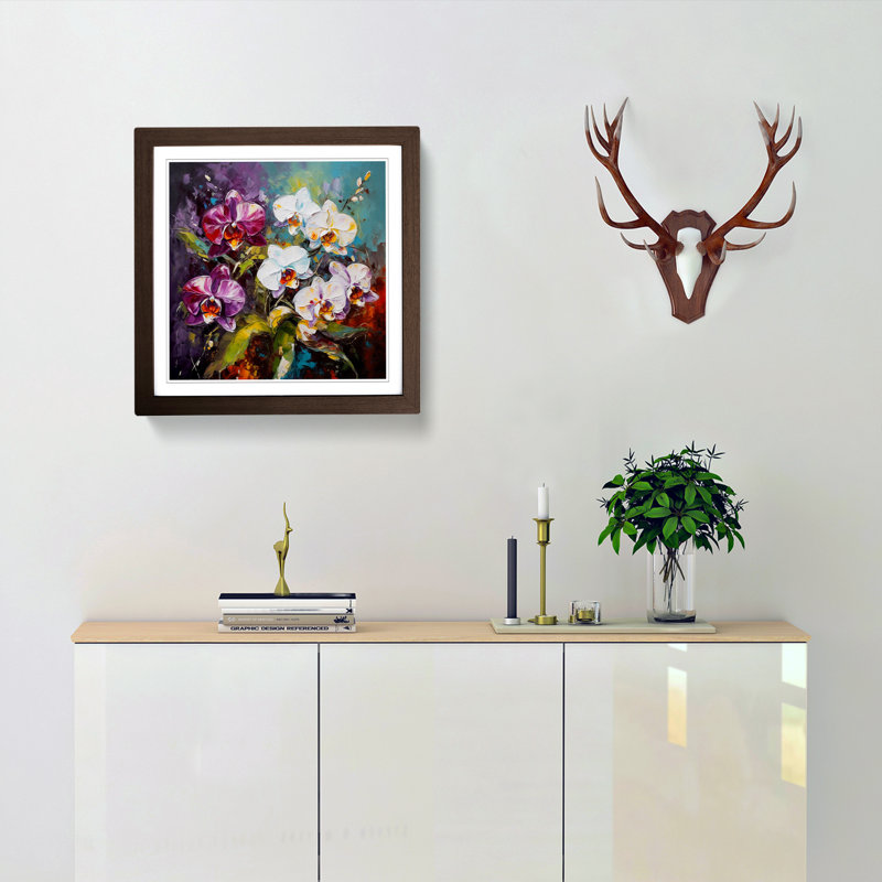 Orchid Flower Palette Knife Painting No.8 - Framed Print, Walnut
