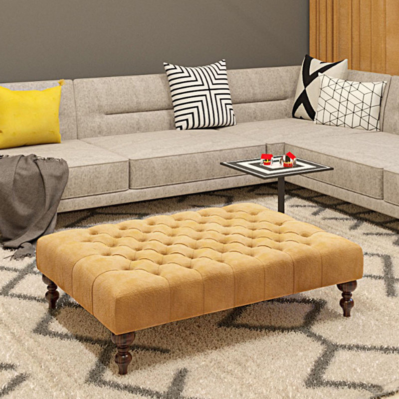 Ainura 60cm Wide Velvet Tufted Rectangle Solid Colour Cocktail Ottoman, Yellow, Brown/Nut