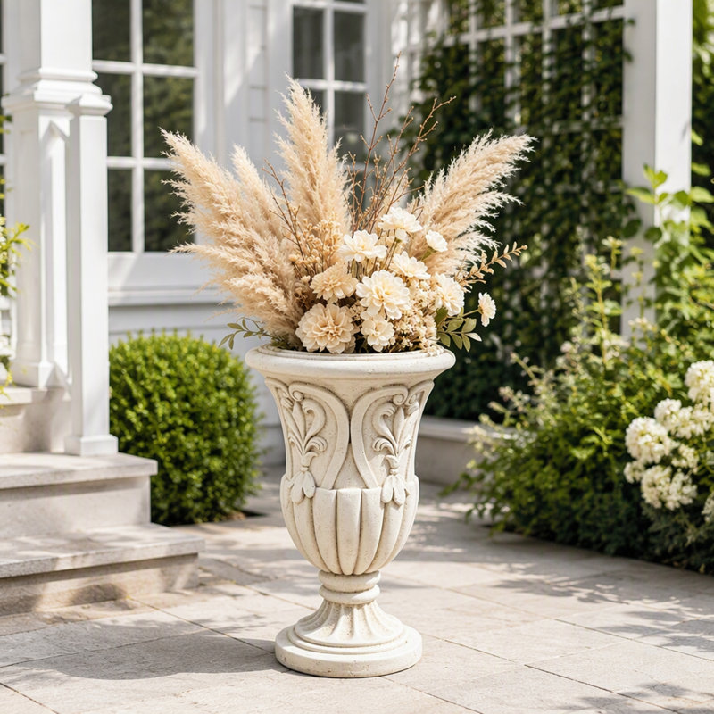 Pot à fleurs rétro en forme de pierre avec piédestal et urne en résine pour patio
