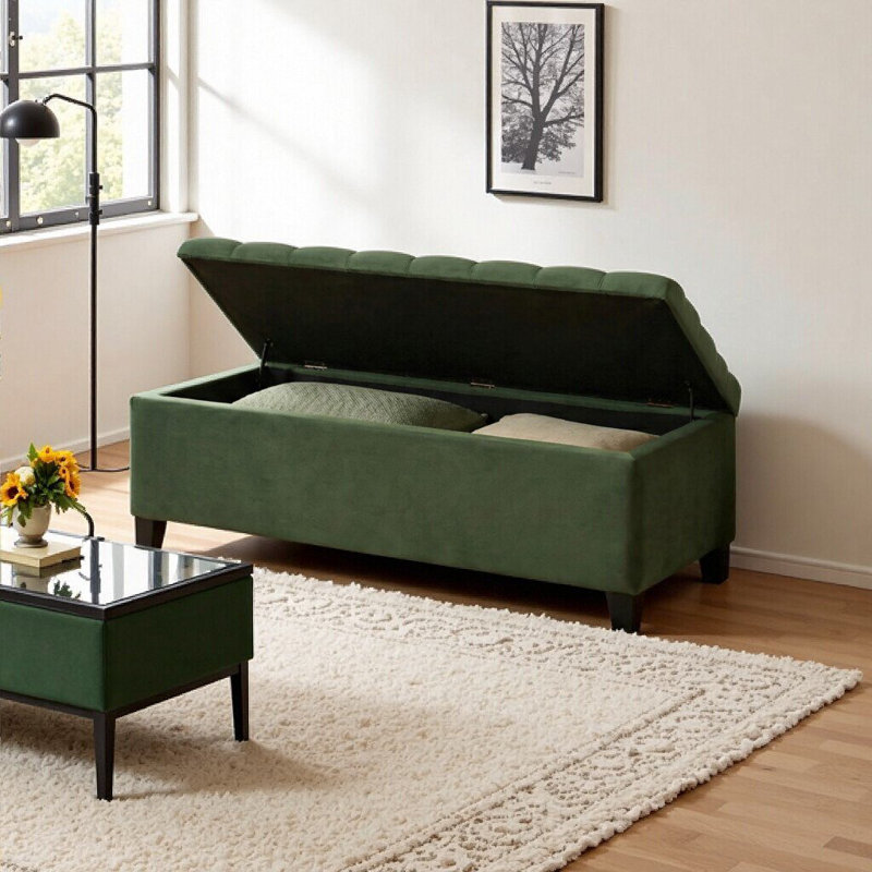 Banc de rangement avec repose-pieds Retro Green, Vert rétro