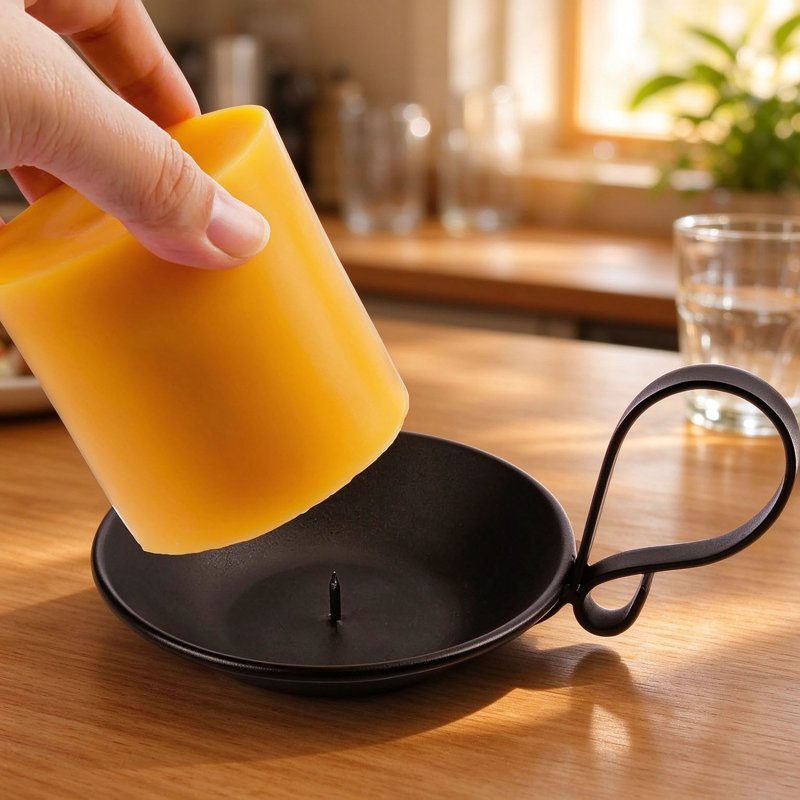 Ensemble de 2 porte-bougies pilier industriel noir mat, fonte avec poignée et pointe de sécurité pour centre de table de mariage