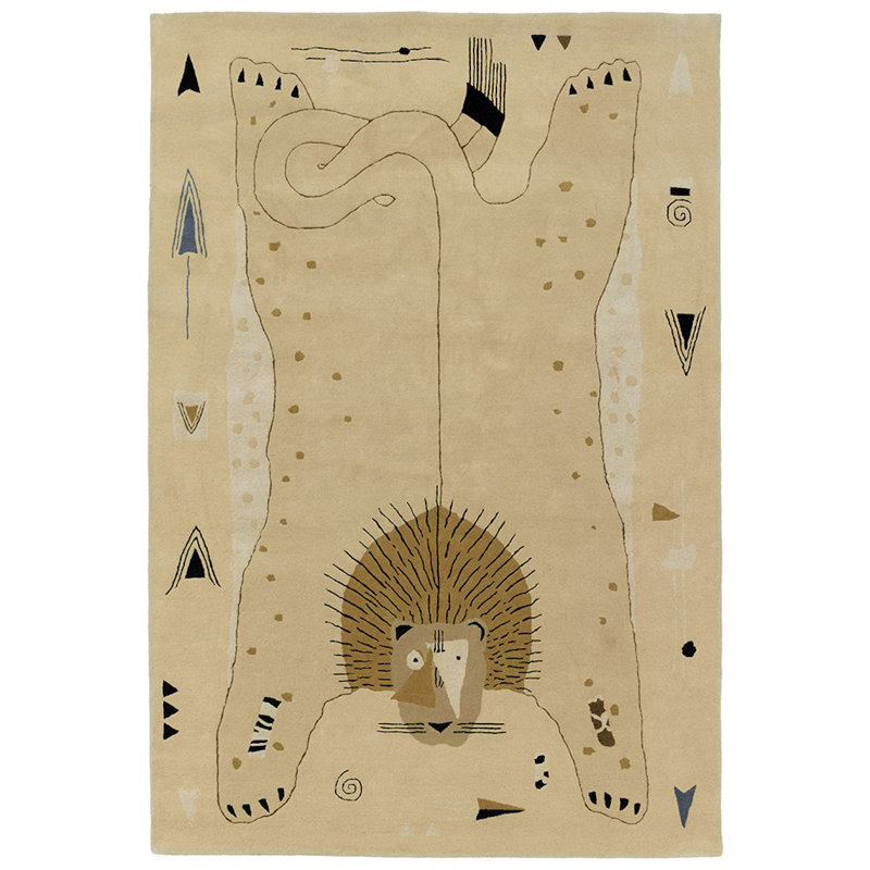 Lion Wool Area Rug in Beige, Rectangle 6'7" x 9'10"
