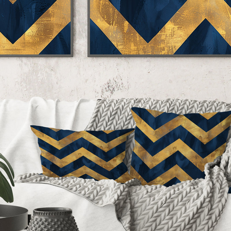 Coussin Chevron Harmony I - Glam, Bleu / doré