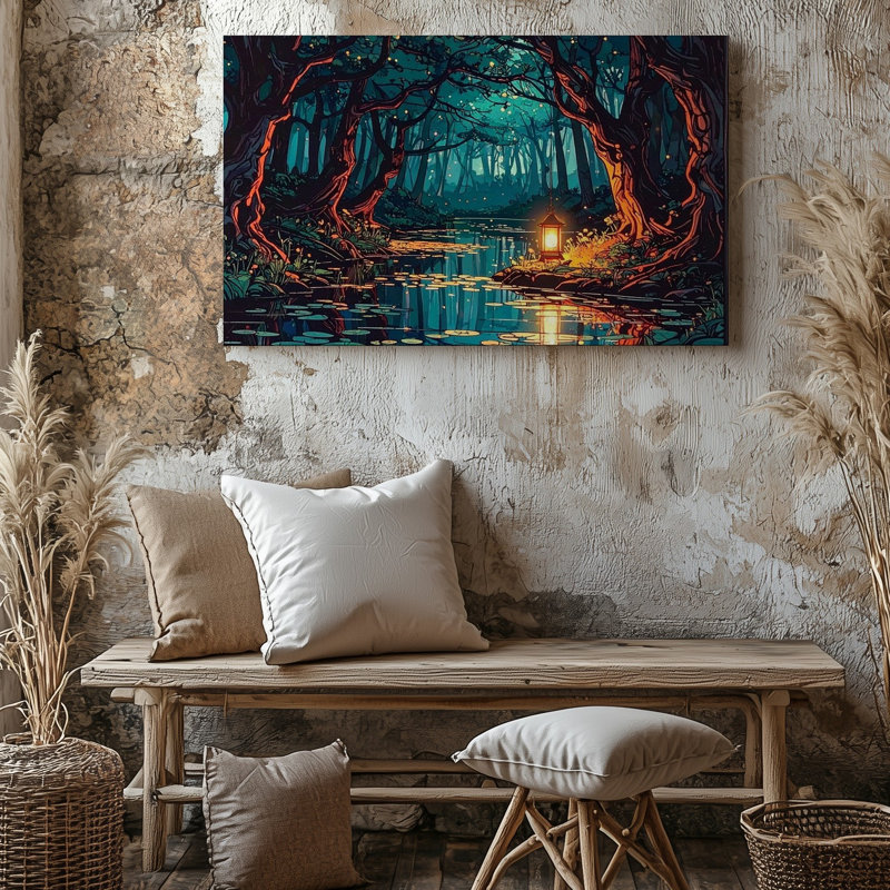 Toile avec lanterne de forêt enchantée, H 16 po x l 20 po