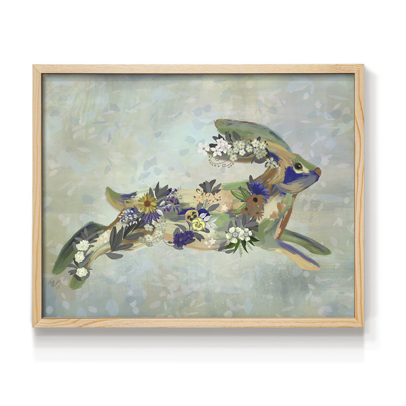 Fantastic Florals Hare, Courir - Reproduction encadrée - Restickable, Naturel, H 22 po x l 28 po