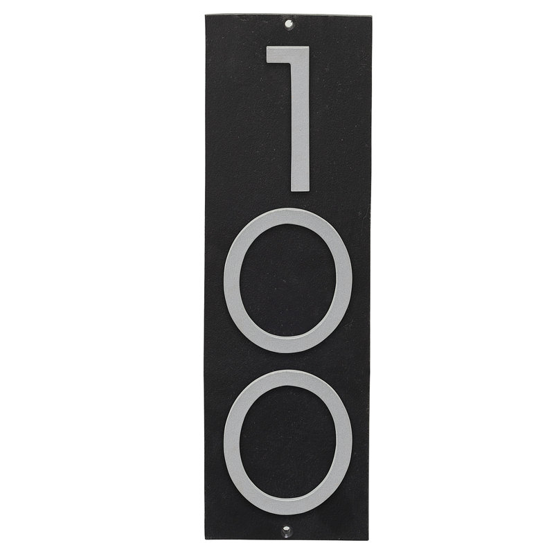 Plaque d’adresse murale flottante linéaire, Noir, Argent, Oui