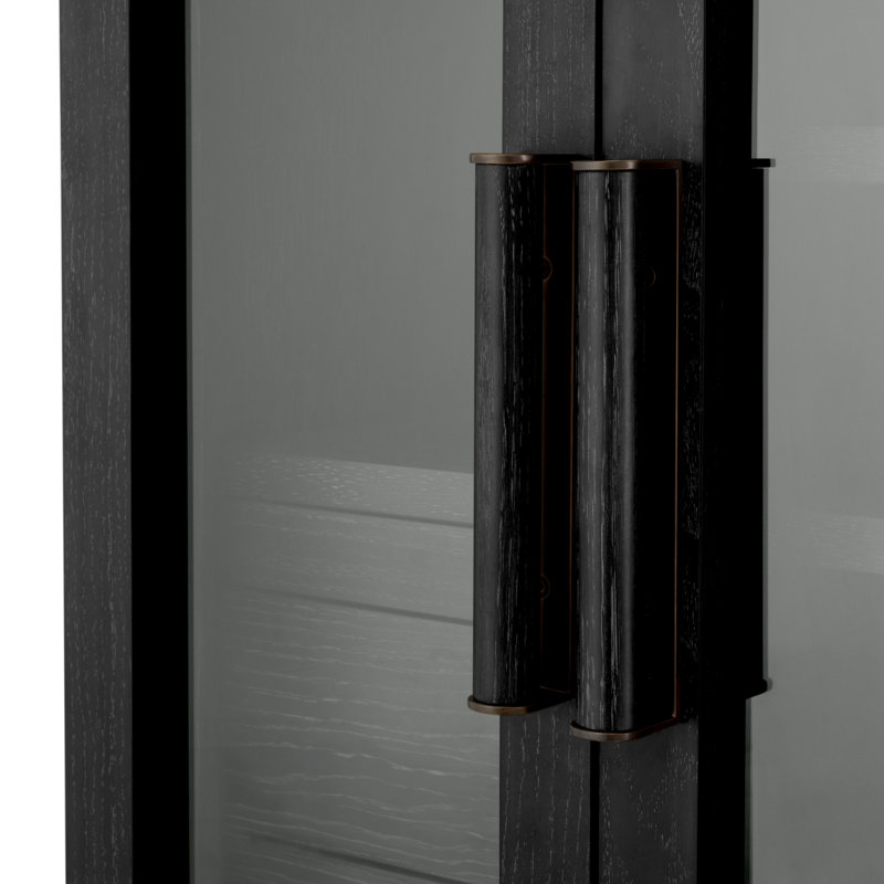 Connaught Solid Wood Bar Cabinet, Charcoal Oak/Bronze