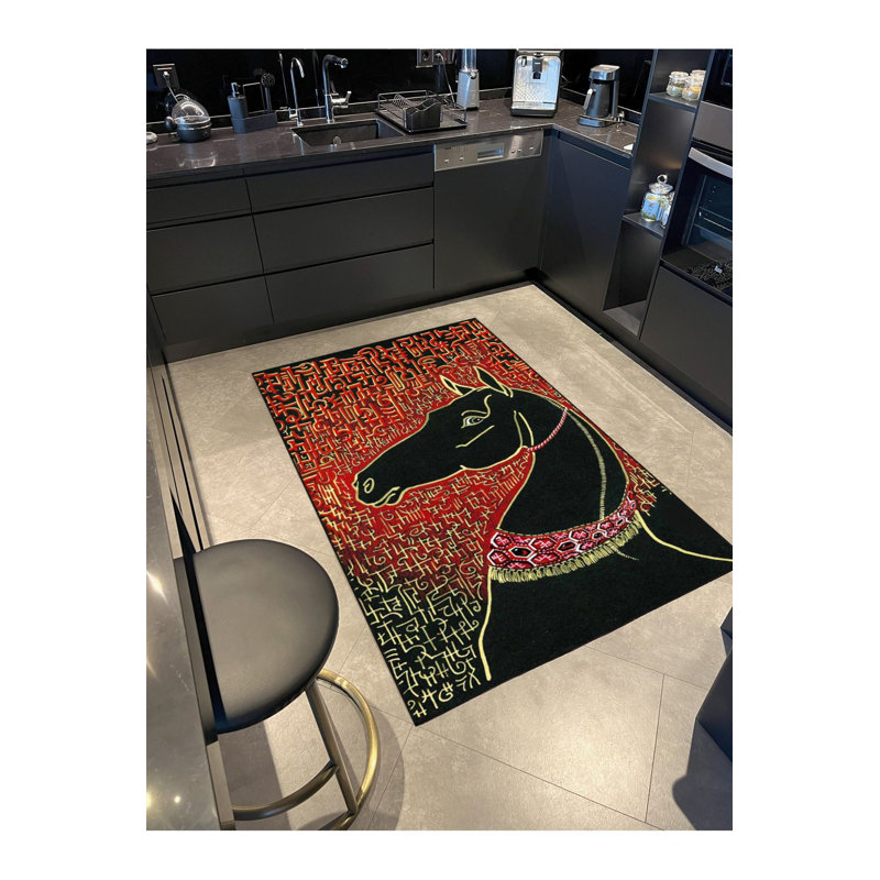 Machine Washable Horse Animal Patterned Decorative Rug, Rectangle 4'7" x 6'7"