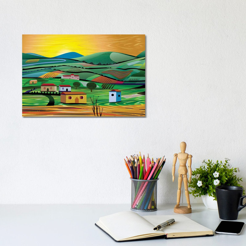 Sunset Fields by Charles Harker - Wrapped Canvas Print, 20.32 cm H x 30.48 cm W