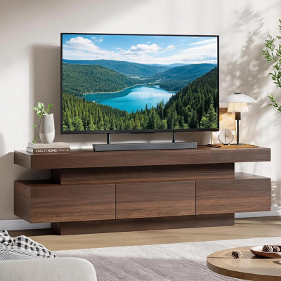 Meuble télé 60 po Mid-Century pour téléviseur 65 po - Console multimédia avec tiroir de rangement et tablettes ouvertes - Meuble audio-vidéo en bois pour le salon ou la chambre à coucher