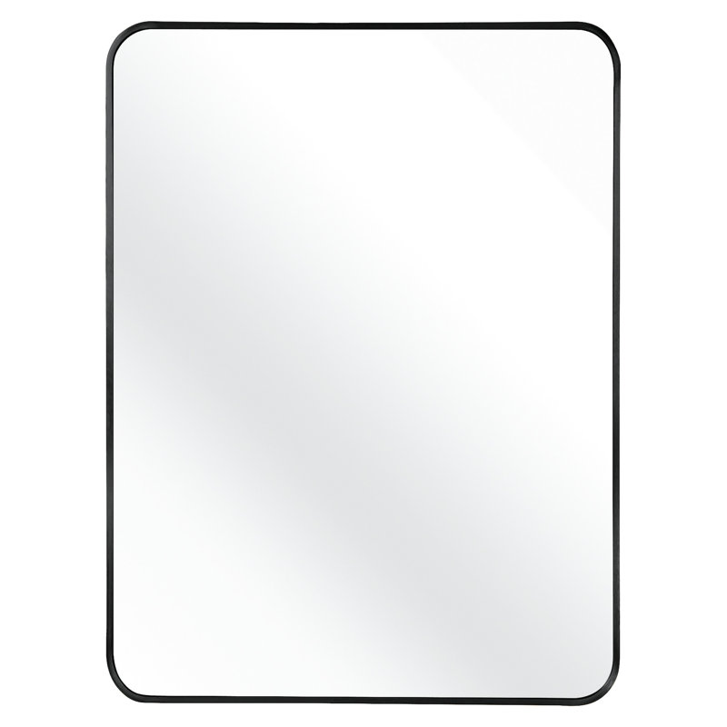 Miroir mural 30 po x 40 po en métal noir pour salle de bain - verre 4 mm, aluminium rouille, cadre enveloppant incassable, film de protection pour disque dur