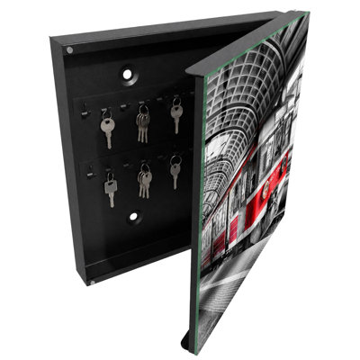 Key storage cabinet, Opens to the right, 30x30x5, White, A train against the backdrop of stylish architecture, 