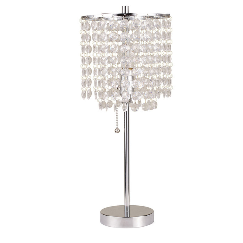 Alessandro 20" Bedside Table Lamp With Clear Drum Shade, Silver, 19"