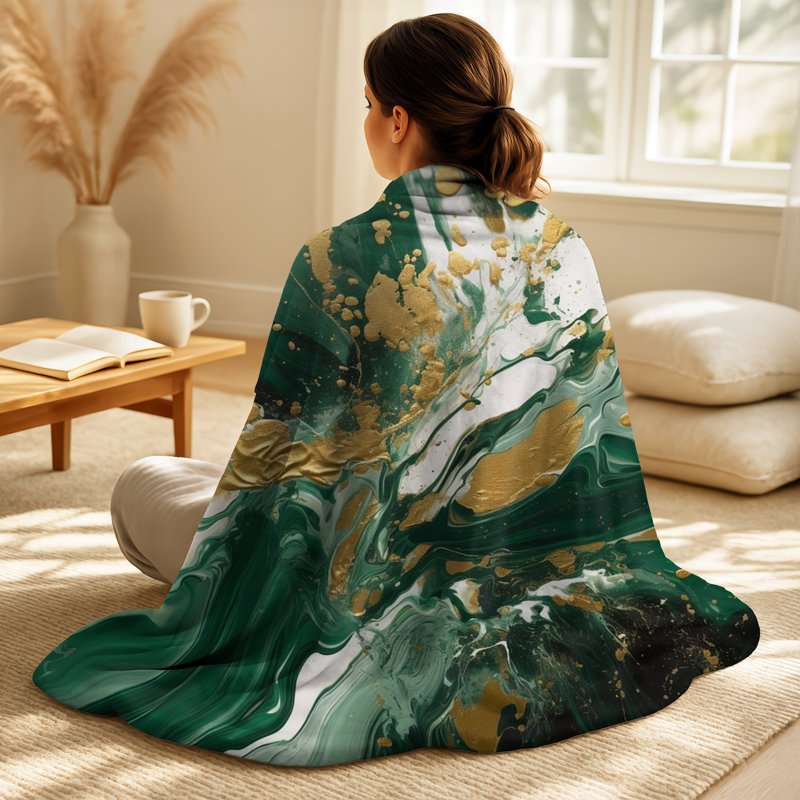 Green And Gold Liquid Magic I - Abstract Throw Blanket For Couch