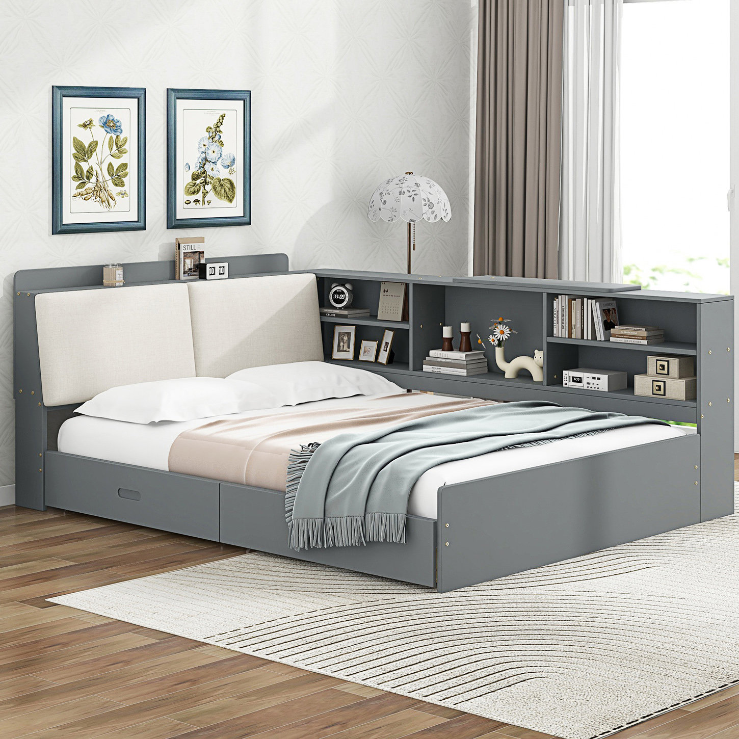 Latitude Run® Full Size Platform Bed With Storage Headboard, Shelves ...
