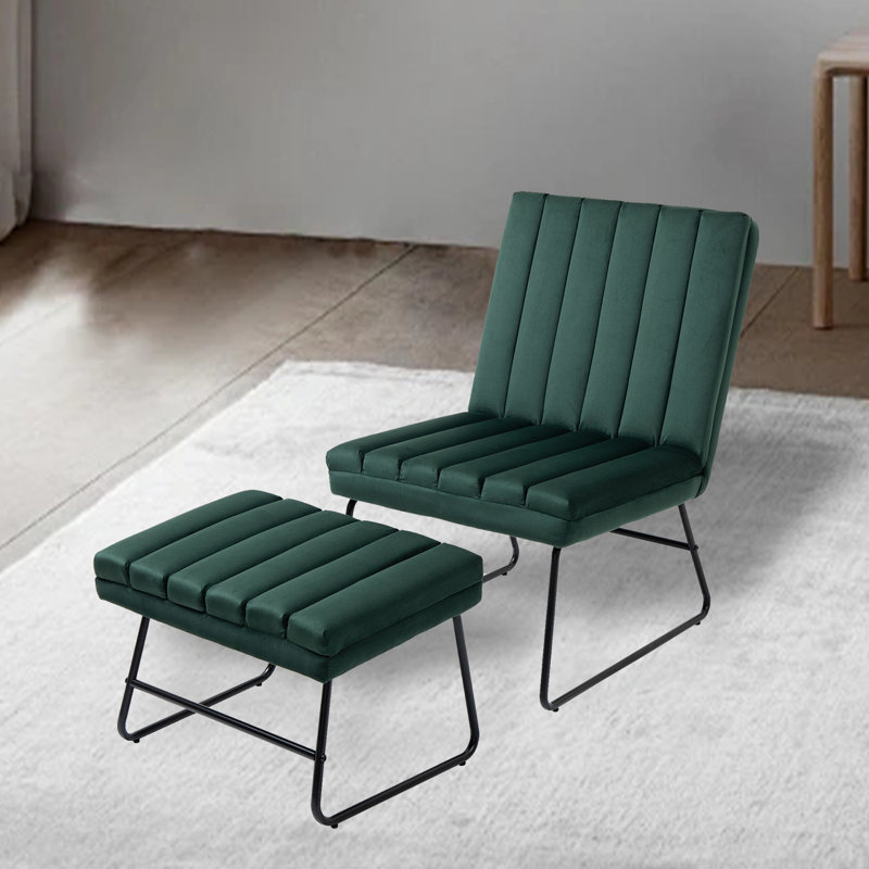 Chaise longue rembourrée Ayma, Velours vert