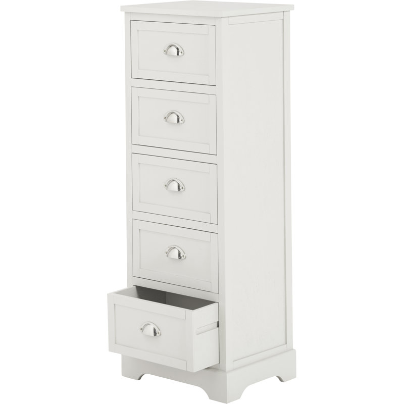 41 cm W Chest of 5 Drawers, Airy Linen/Silver