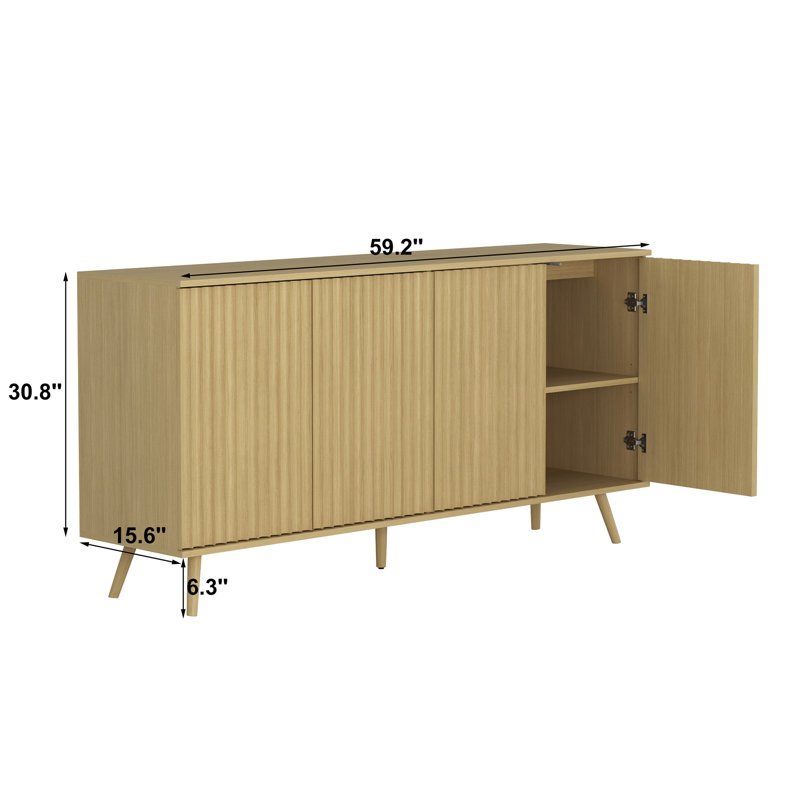 Buffet buffet avec rangement, buffet long avec 4 portes, console en bois avec tablettes réglables pour le salon, la cuisine, la salle à manger et la salle à manger