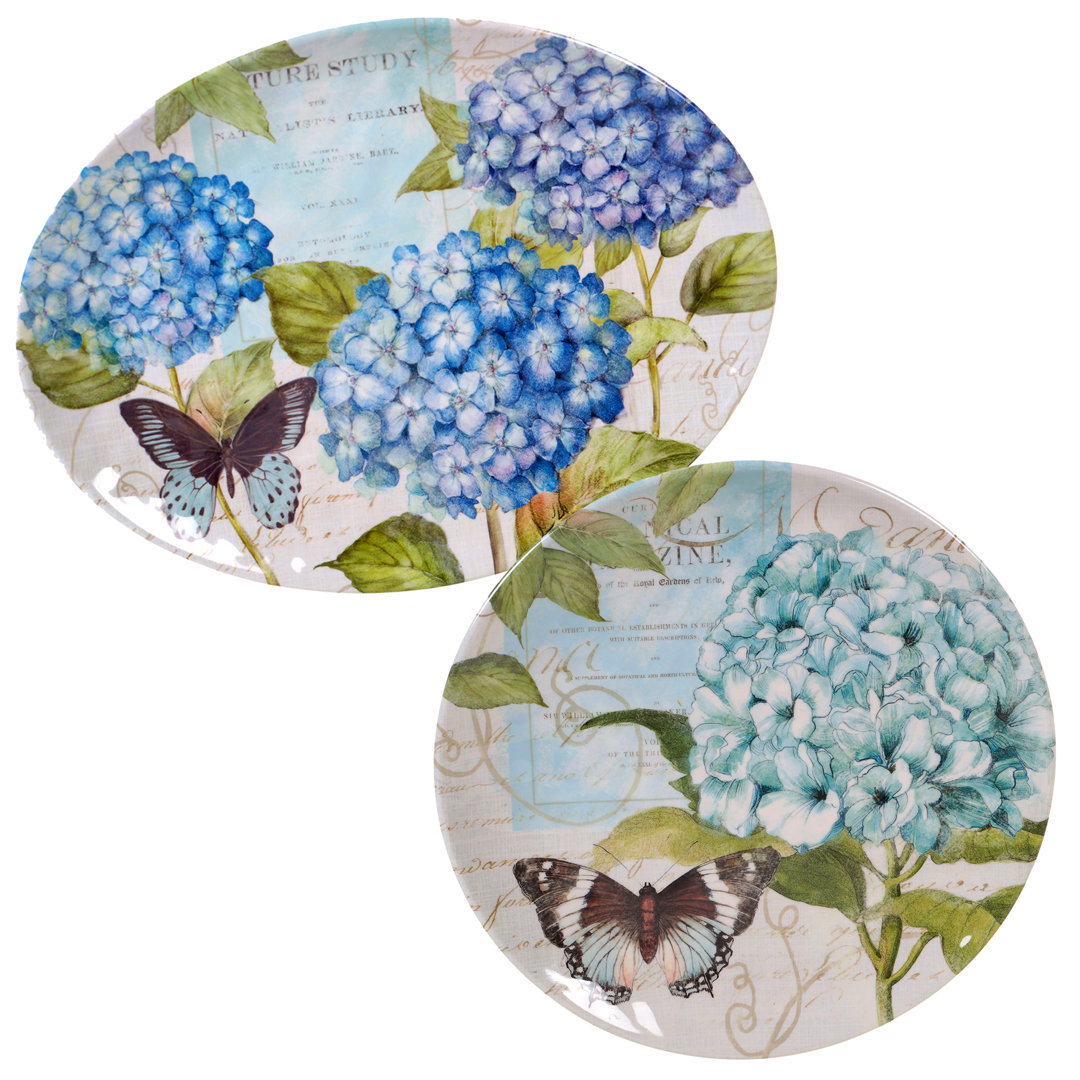 Certified International Hydrangea Garden 2 Piece Melamine Platter Set Certified International
