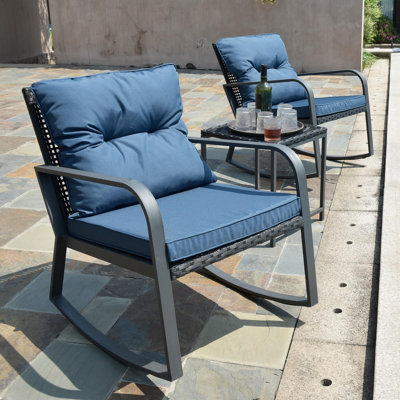 3 Pieces patio bistro set Outdoor Rocking Chair W Cushion For Yard Garden Poolside by Winston Porter