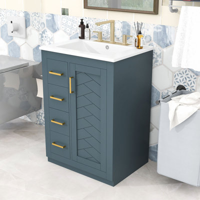 Meuble-lavabo de salle de bain avec lavabo en céramique et 3 tiroirs