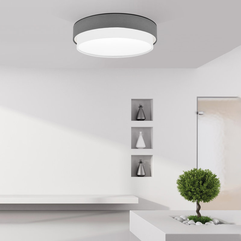 Avory Fabric Flush Mount, Grey / White