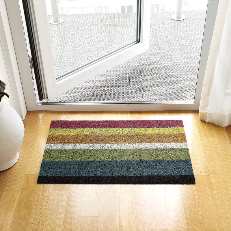 Striped Doormat, Green/Blue/Pink, 0.6cm H x 61cm W x 91cm L