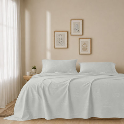 Ensemble de draps 100% coton jacquard 300 fils tissés en satin de coton