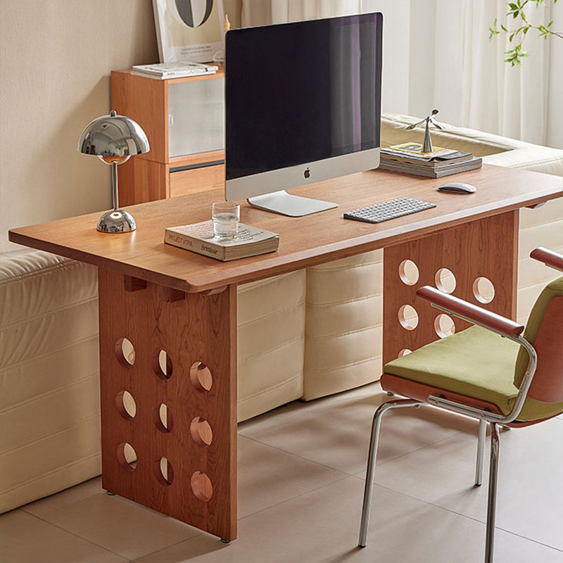 Bureau rectangulaire en bois massif couleur cerisier, H 29,53 po x l 94,49 po x P 35,43 po