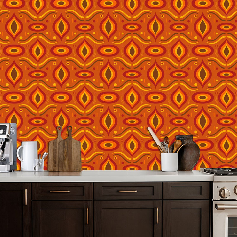 Papier peint adhésif rétro autocollant rétro style Mid-Century des années 70, papier peint sans contact, amovible, adhésif mural pour armoires de cuisine de chambre à coucher