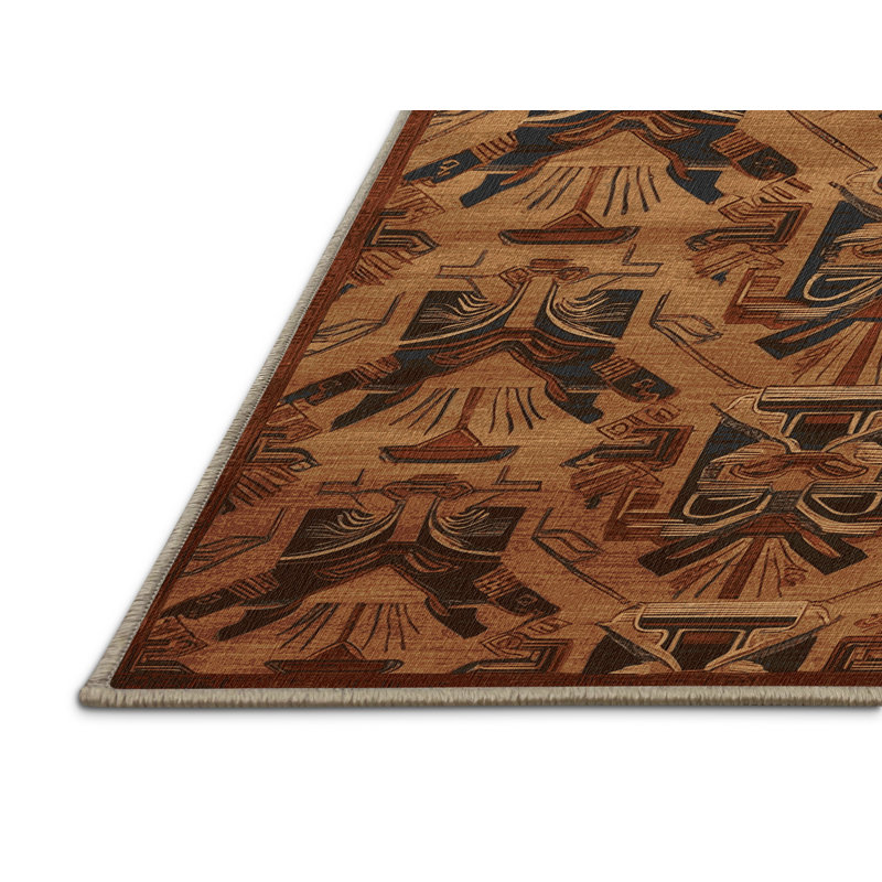 Tapis art déco brun lavable à la machine, Tapis de couloir 2 pi x 4 pi