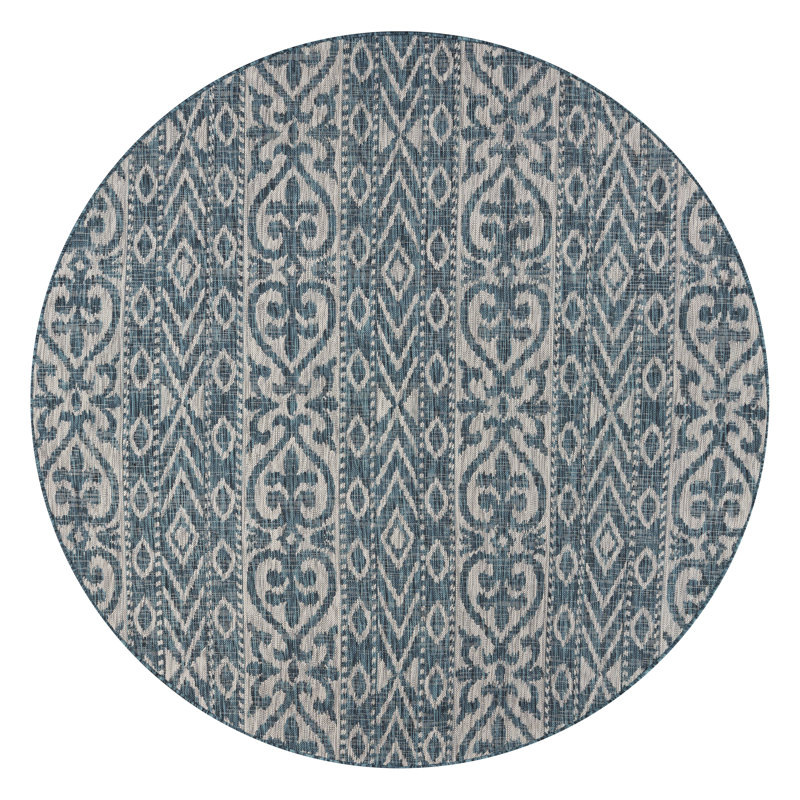 Marlboro Striped and Geometric Indoor / Outdoor Rug, Round 7'6"