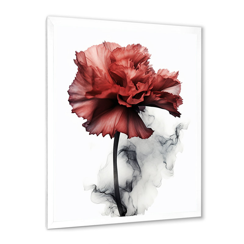 Décoration murale œillets rouges sur encre liquide monochrome - Œillets, H 32 po x l 16 po x P 1 po, Cadre photo blanc