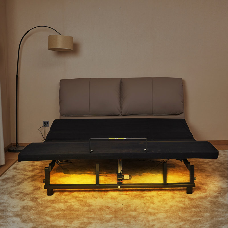 Base de lit grand ajustable avec inclinaison de la tête et du pied, moteur de télécommande sans fil, 4 ports pour les objets, lumières sous la nuit, vue zéro gravité, performance du moteur silencieux, position d'attraction noire