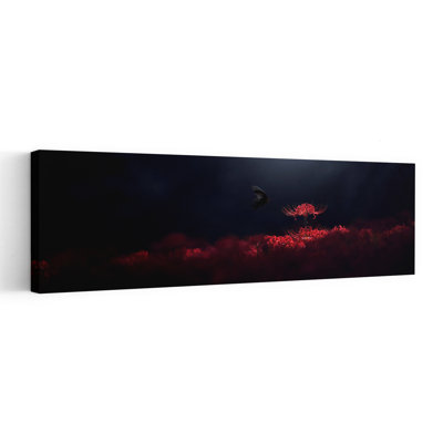 Red Flowers Night Flight 1 Piece Wrapped Canvas Panoramic Wall Art