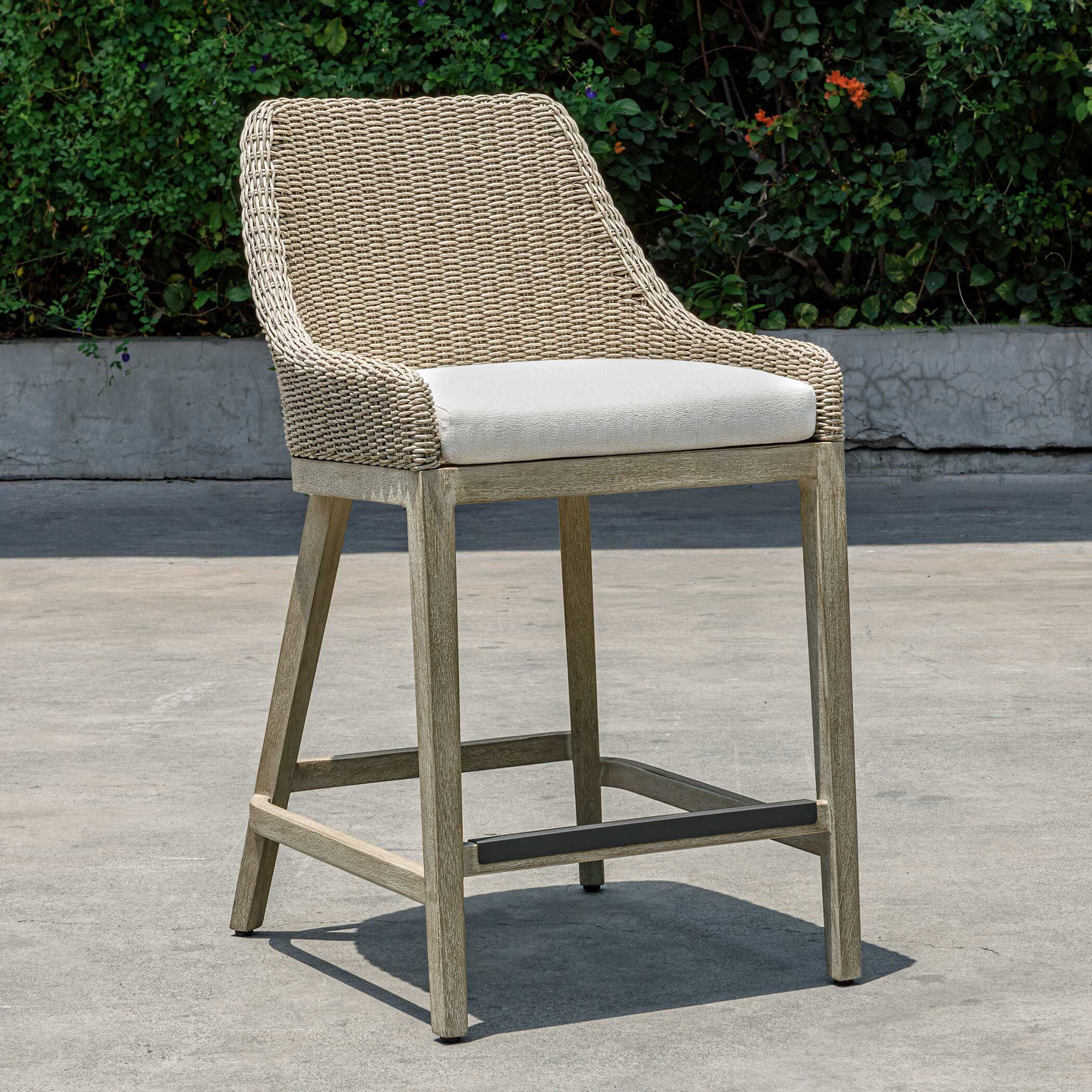 Amey Outdoor Wicker Counter Stool, 27"