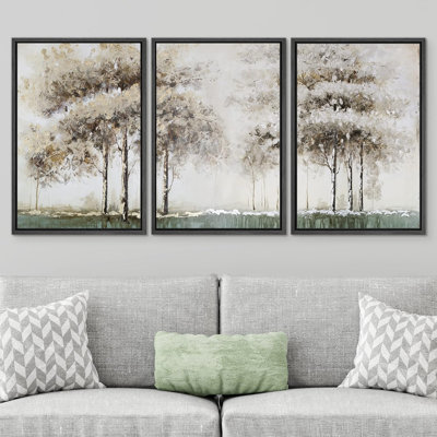 Grunge Tan Brown Forest Tree Country Landscape Rustic Scenic Wall Art Framed Canvas 3 Pieces Print