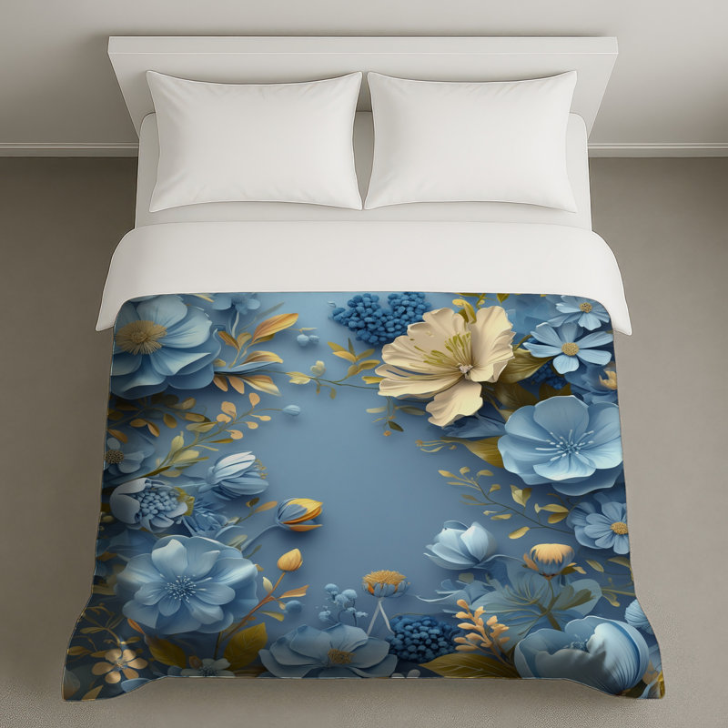 Housses de couette à arrangement floral bleu, Grand lit