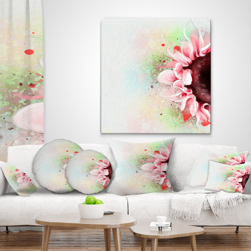 Magnifique aquarelle de tournesol rose - coussin imprimé floral, 18 po x 18 po, Coussin décoratif