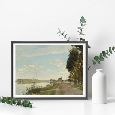 Riverside Landscape Wall Art, Monet Style Framed Painting of Serene Water Scene