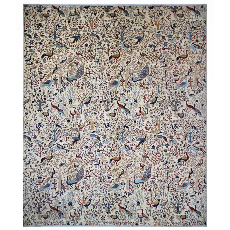 Tapis ivoire et rouge noué à la main de haute qualité