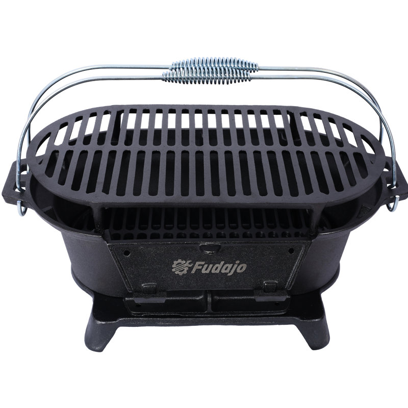 100% Cast Iron Grill - Portable Camping For Outdoor Adventures , Scratch- Enamel Coating, With Carrying Handles Tabletop Charcoal Stove All-Round Use Iron, Coating And Built-In Vent Temperature