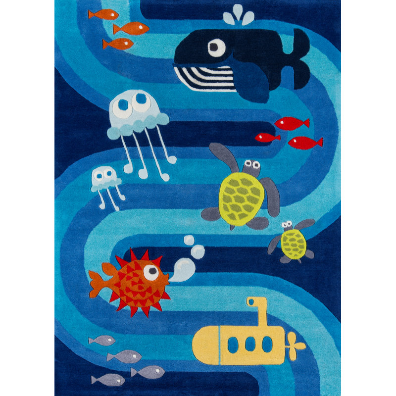 Tapis bleu touffeté à la main Delphine, Rectangle 8 pi x 10 pi