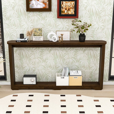 Modern Wooden Side Table with Wave Design – Narrow Hallway Table