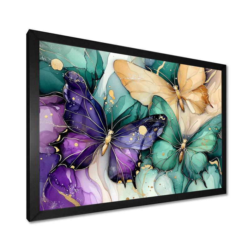 Émeraude et mauve, composition de papillons II - impression murale papillon, H 12 po x l 20 po, Noir