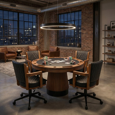 Prohibition Series 48" 2 In 1 Poker Table - Walnut With 4 Prohibition Swivel Game Chair-walnut