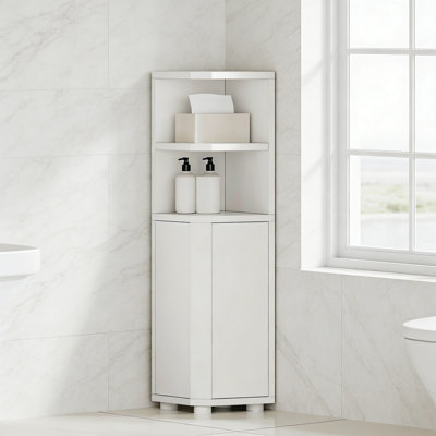 Small Bathroom Corner Cabinet With Doors & Adjustable Shelves